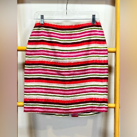 TALBOTS Pink multi stripe 💯 Linen mini skirt size 2P. - Picture 1 of 11
